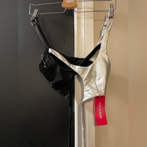 SHEIN ICON NWT criss cross silver black rave top